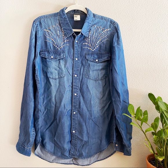 H&M Tops - H&M Embellished Button Western Denim Shirt 12